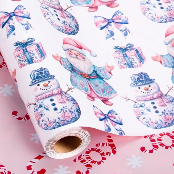 HOMERAL Christmas Wrapping Paper Roll - Purple Gift Wrap with Santa Claus, Bowknot, Gift Box, Snowman - Perfect for Christmas - 17 Inch X 33 Feet
