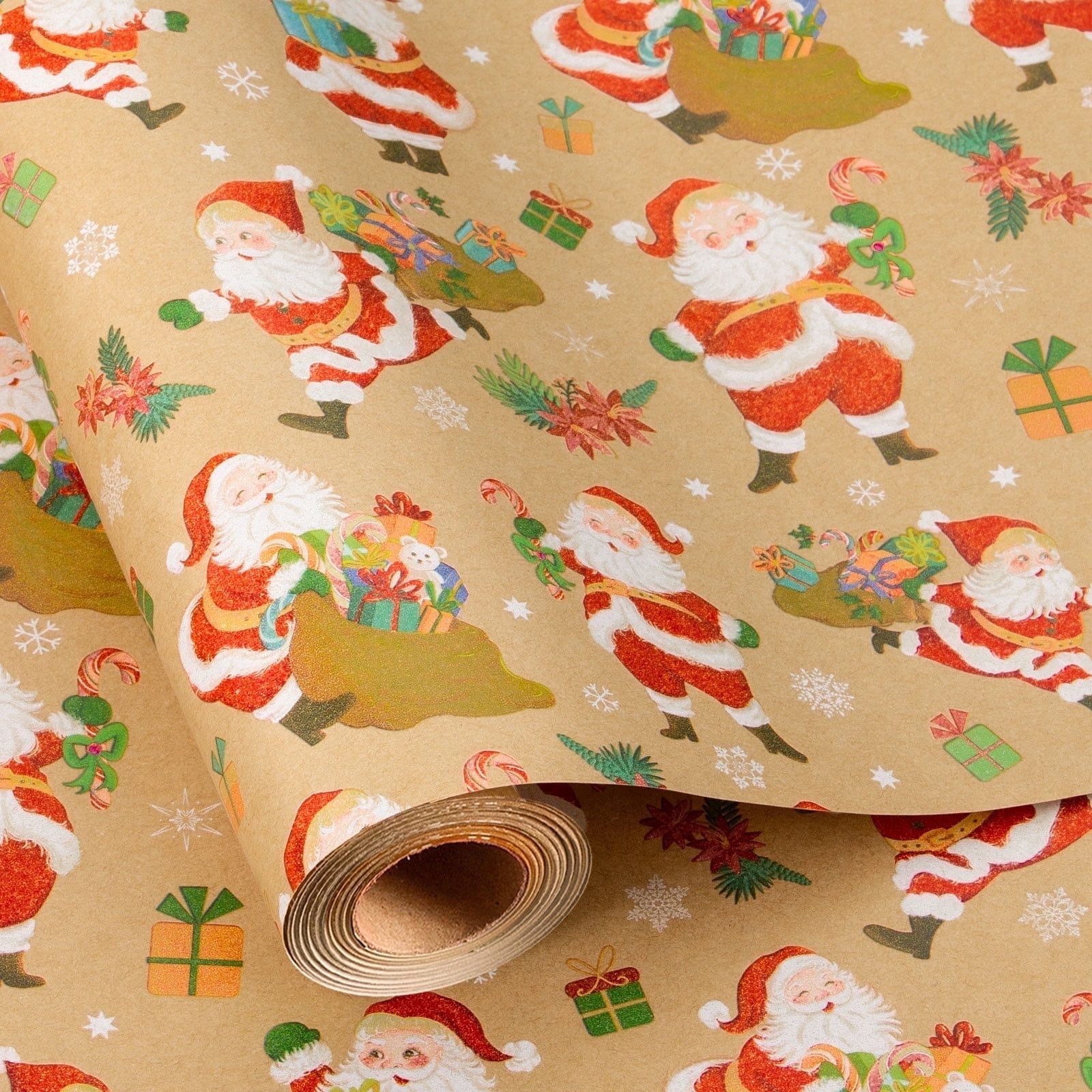 HOMERAL Christmas Wrapping Paper Roll - Kraft Gift Wrap with Santa ...