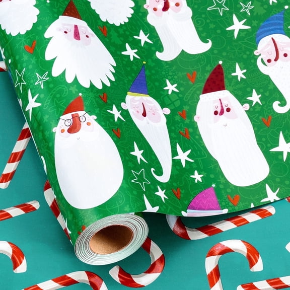 HOMERAL Christmas Wrapping Paper Roll - Green Gift Wrap with Santa Claus Head - Perfect for Christmas - 17 Inch X 33 Feet