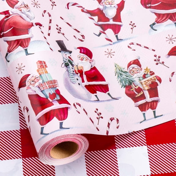 HOMERAL Pink Christmas Wrapping Paper Roll - Gift Wrap with Santa Claus and Gift Box - Perfect for Christmas - 17 Inch X 33 Feet