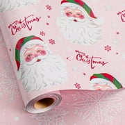 HOMERAL Christmas Wrapping Paper Roll - Pink Gift Wrap with Santa Claus Head, Snowflake and "Merry Christmas" Letters - Perfect for Christmas - 17 Inch X 33 Feet