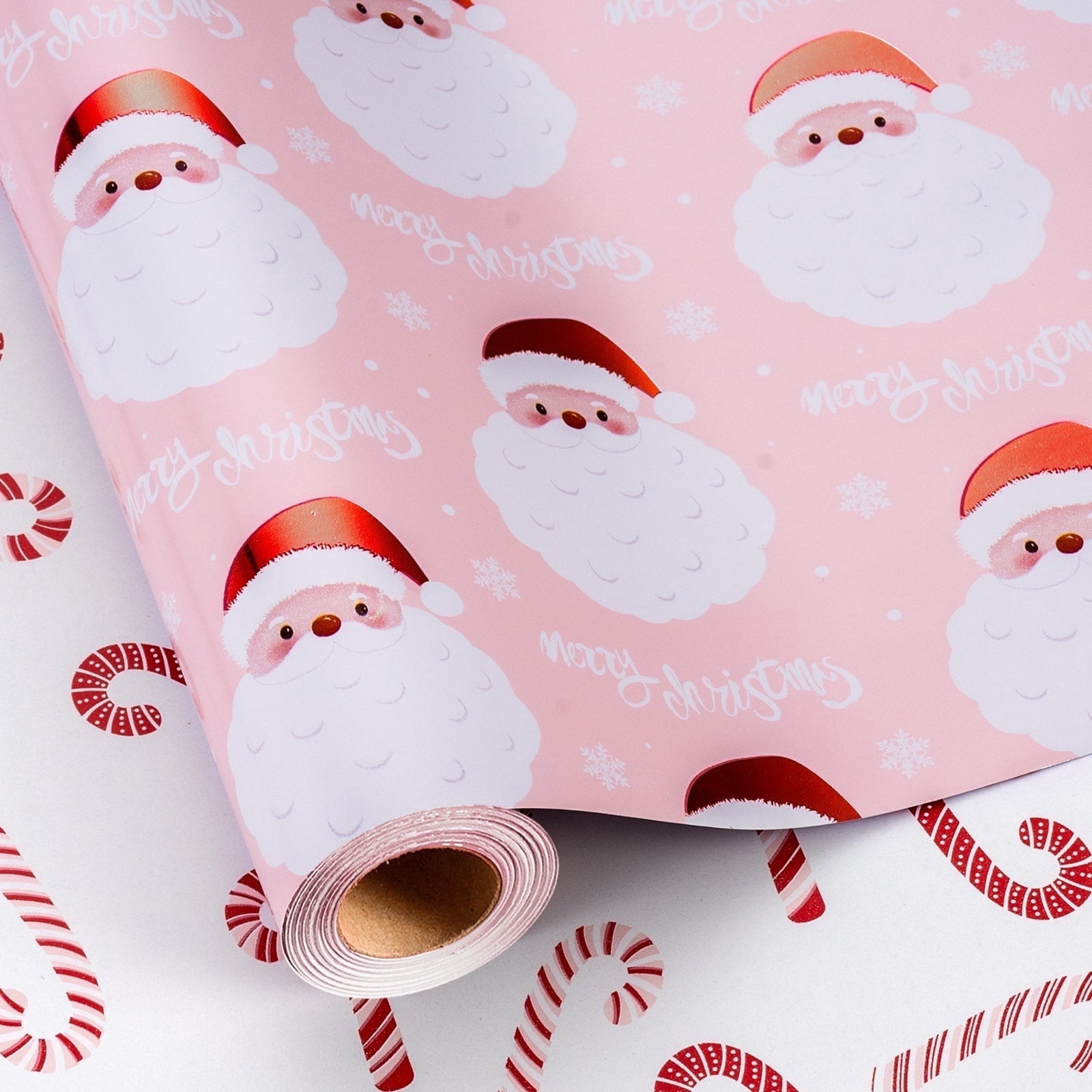 HOMERAL Christmas Wrapping Paper Roll - Pink Gift Wrap with Santa Claus ...