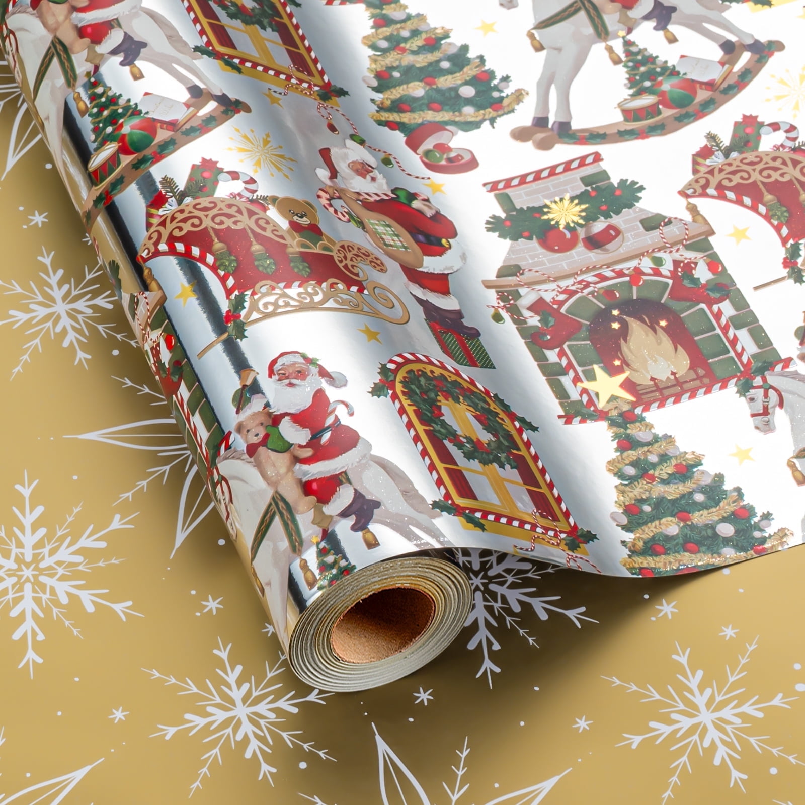 HOMERAL Christmas Wrapping Paper Roll - Gift Wrap with Santa Claus, Sleighs, Reindeer, and Christmas Trees - Perfect for Christmas - 17 Inch X 33 Feet