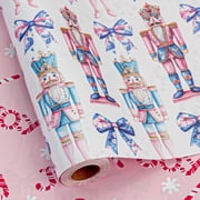 HOMERAL Christmas Wrapping Paper Roll - Purple Gift Wrap with Nutcracker, Bowknot - Perfect for Christmas - 17 Inch X 33 Feet