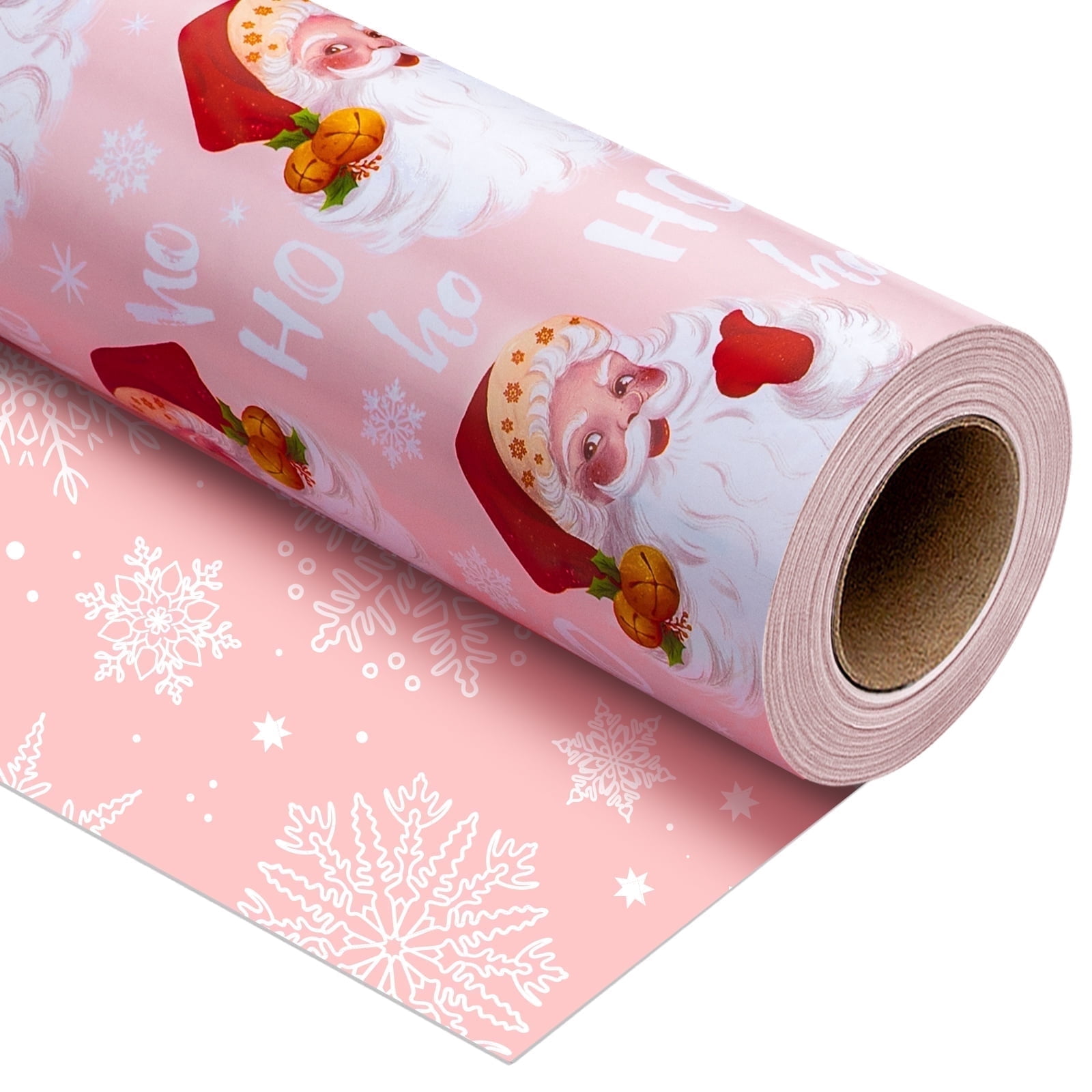 HOMERAL Christmas Wrapping Paper Roll - Pink Gift Wrap with Santa Claus ...