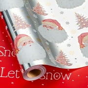 HOMERAL Silver Christmas Wrapping Paper Roll - Gift Wrap with Santa Claus Head, Bowknot - Perfect for Christmas - 17 Inch X 33 Feet