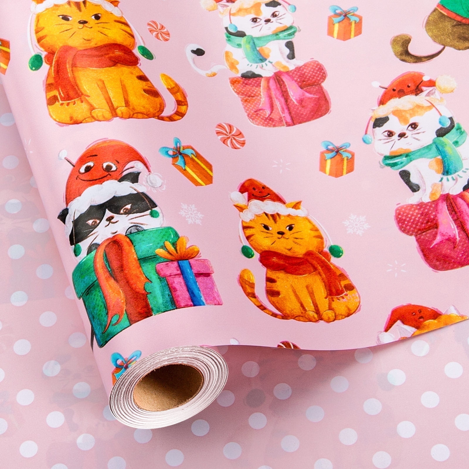 HOMERAL Christmas Wrapping Paper Roll - Pink Gift Wrap with Christmas ...