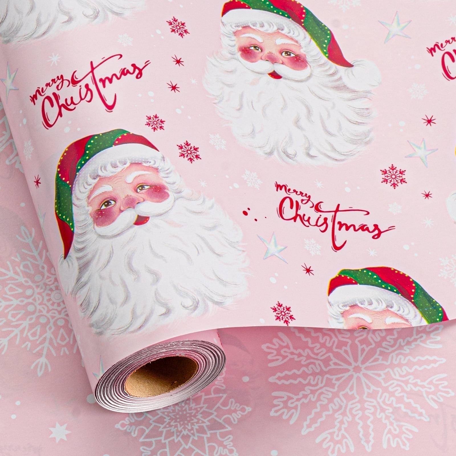 HOMERAL Christmas Wrapping Paper Roll - Pink Gift Wrap with Santa Claus ...
