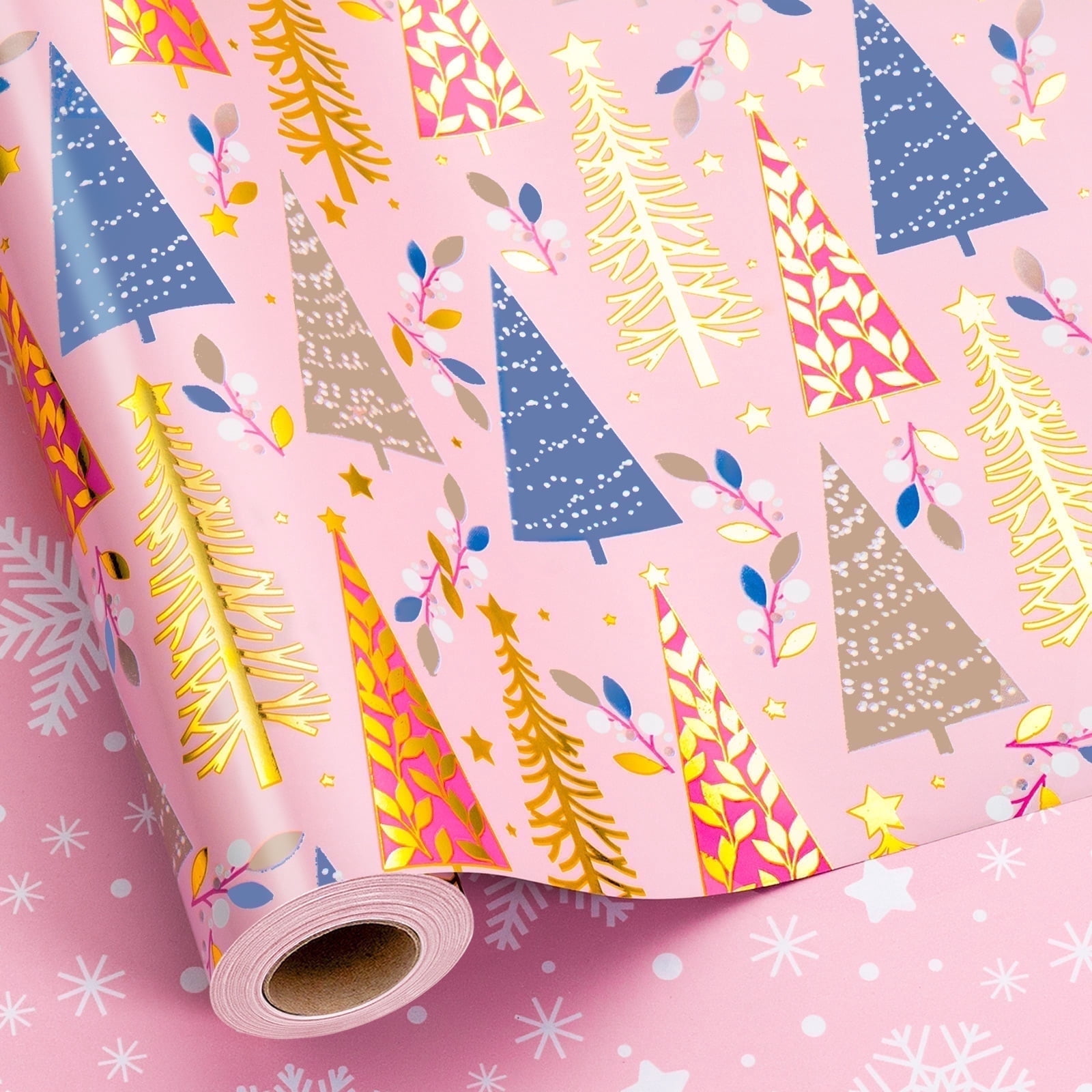 HOMERAL Christmas Wrapping Paper Roll - Pink Gift Wrap with Christmas ...