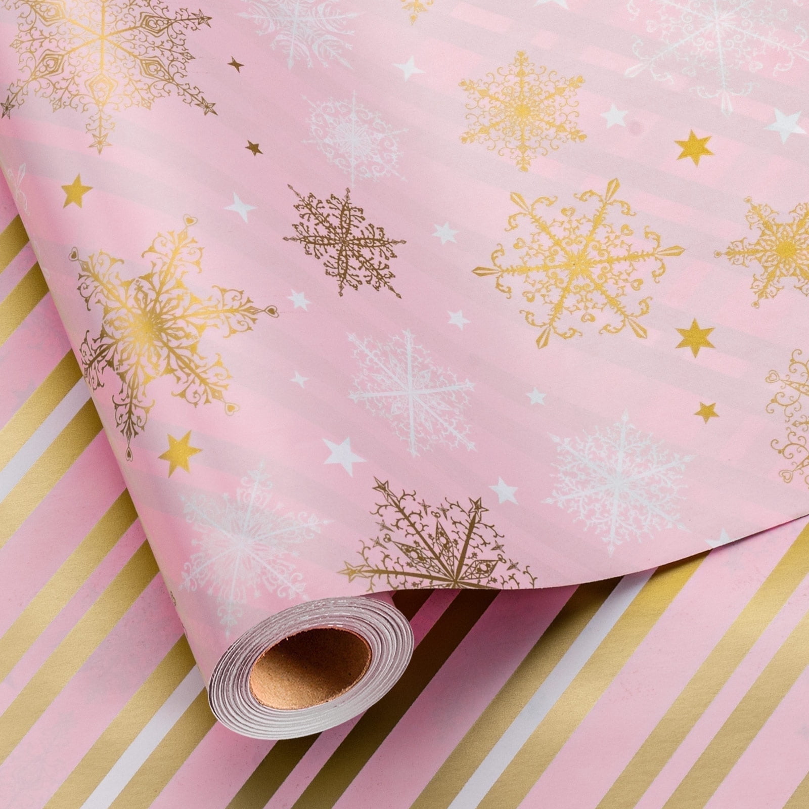 HOMERAL Christmas Wrapping Paper Roll - Pink Gift Wrap with Snowflakes ...