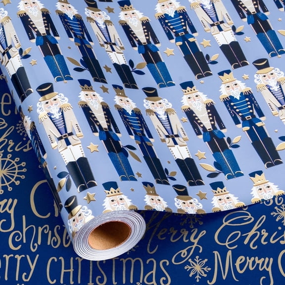 HOMERAL Christmas Wrapping Paper Roll - Blue Nutcracker Gift Wrap - Perfect for Christmas - 17 Inch X 33 Feet