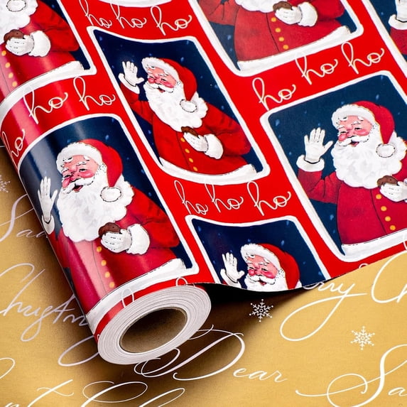 HOMERAL Christmas Wrapping Paper Roll - Red Vintage Old Man's Head Gift Wrap - Perfect for Christmas - 17 Inch X 33 Feet