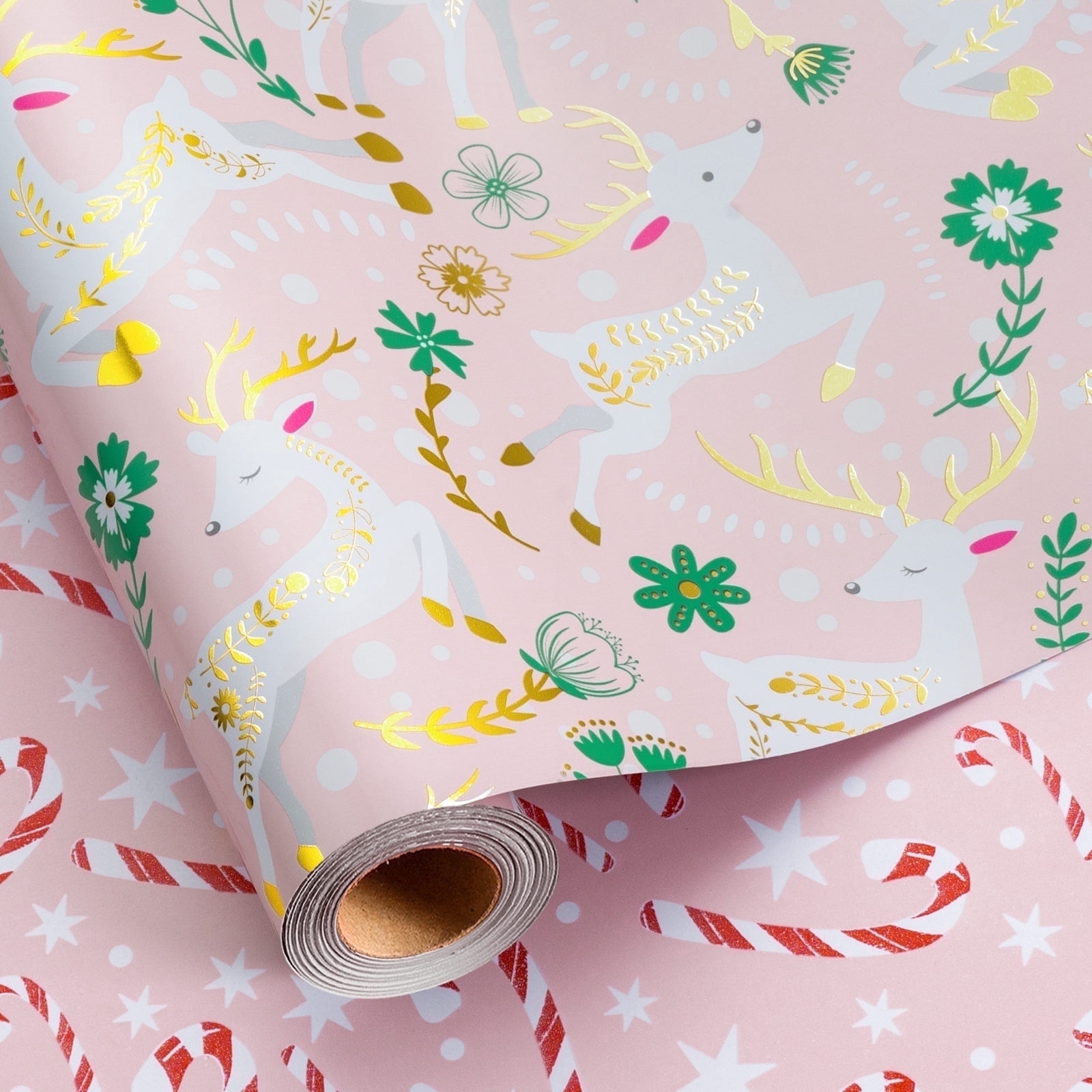 HOMERAL Christmas Wrapping Paper Roll - Pink Gift Wrap with Christmas ...