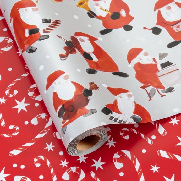 HOMERAL Christmas Wrapping Paper Roll - Gift Wrap with Santa Claus and Candy Cane - Perfect for Christmas - 17 Inch X 33 Feet