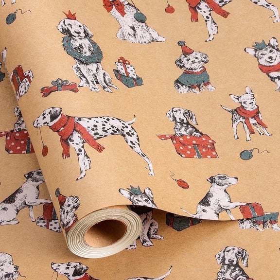 HOMERAL Dog Christmas Wrapping Paper, Christmas Doggy Gift Wrap, Festive Puppy Animals Wrapping Paper for Present Packagings, Dog Lovers, Festive Birthdays - 17 Inch X 33 Feet