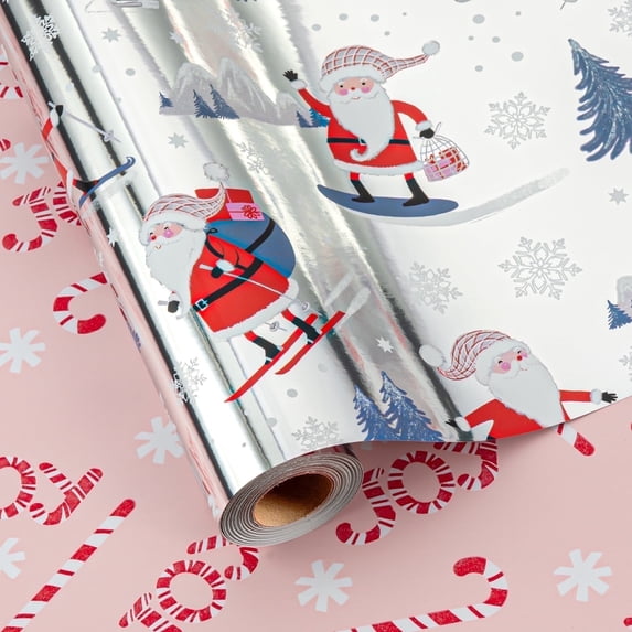 HOMERAL Christmas Wrapping Paper Roll - Gift Wrap with Santa Claus, Christmas Trees, Snow Drifts and Candy Canes - Perfect for Christmas - 17 Inch X 34 Feet