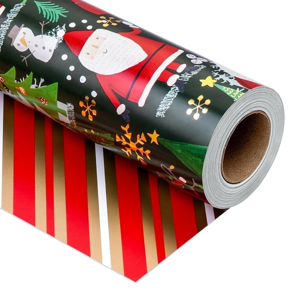 HOMERAL Christmas Wrapping Paper Roll - Gift Wrap with Santa Claus, Christmas Trees, Snowmen and Snowflakes - Perfect for Christmas - 17 Inch X 33 Feet