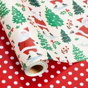 HOMERAL Christmas Wrapping Paper Roll - Skiing Red Checkered Hat Gift Wrapping Paper for Christmas - 17 Inch X 33 Feet