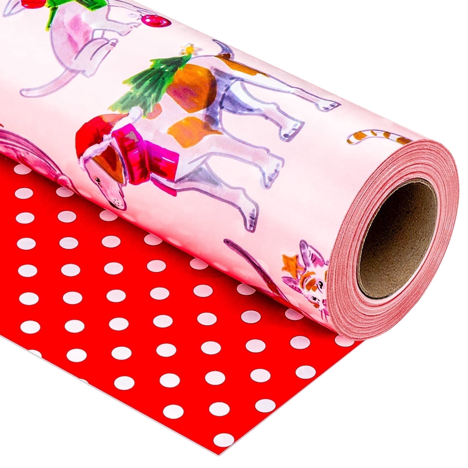 HOMERAL Christmas Light Pink Wrapping Paper Roll - Gift Wrap with Dogs ...