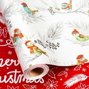 HOMERAL Christmas Wrapping Paper Roll - Silver Gift Wrap with Christmas Tree, Penguin - Perfect for Christmas, Winter - 17 Inch X 33 Feet