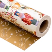 HOMERAL Christmas Wrapping Paper Roll - Gift Wrap with Christmas Nutcracker and Wreath Horn Pattern - Perfect for Christmas - 17 Inch X 33 Feet
