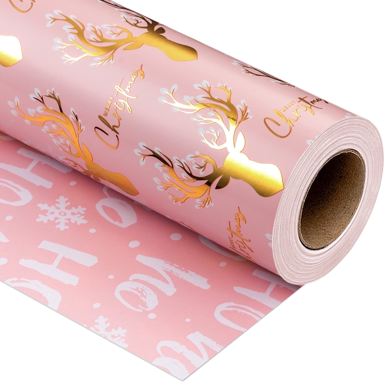 HOMERAL Christmas Wrapping Paper Roll - Pink Gift Wrap with Deer Head ...