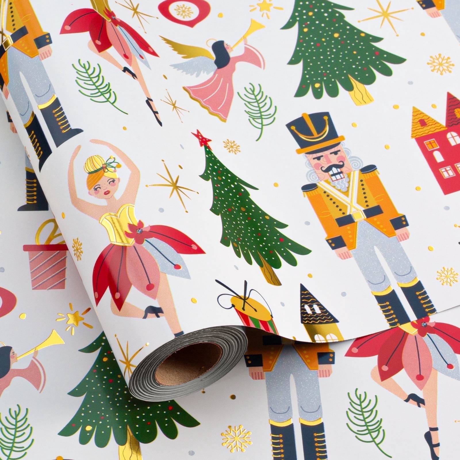 HOMERAL Christmas Wrapping Paper Roll - White Gift Wrap with Nutcracker ...