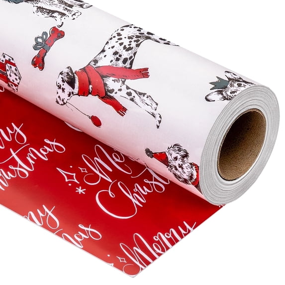 HOMERAL Reversible Christmas Wrapping Paper, Dog Wrapping Paper, Elegant Winter Animals Gift Wrap for Christmas, Festive Decoration - 17 Inch X 33 Feet