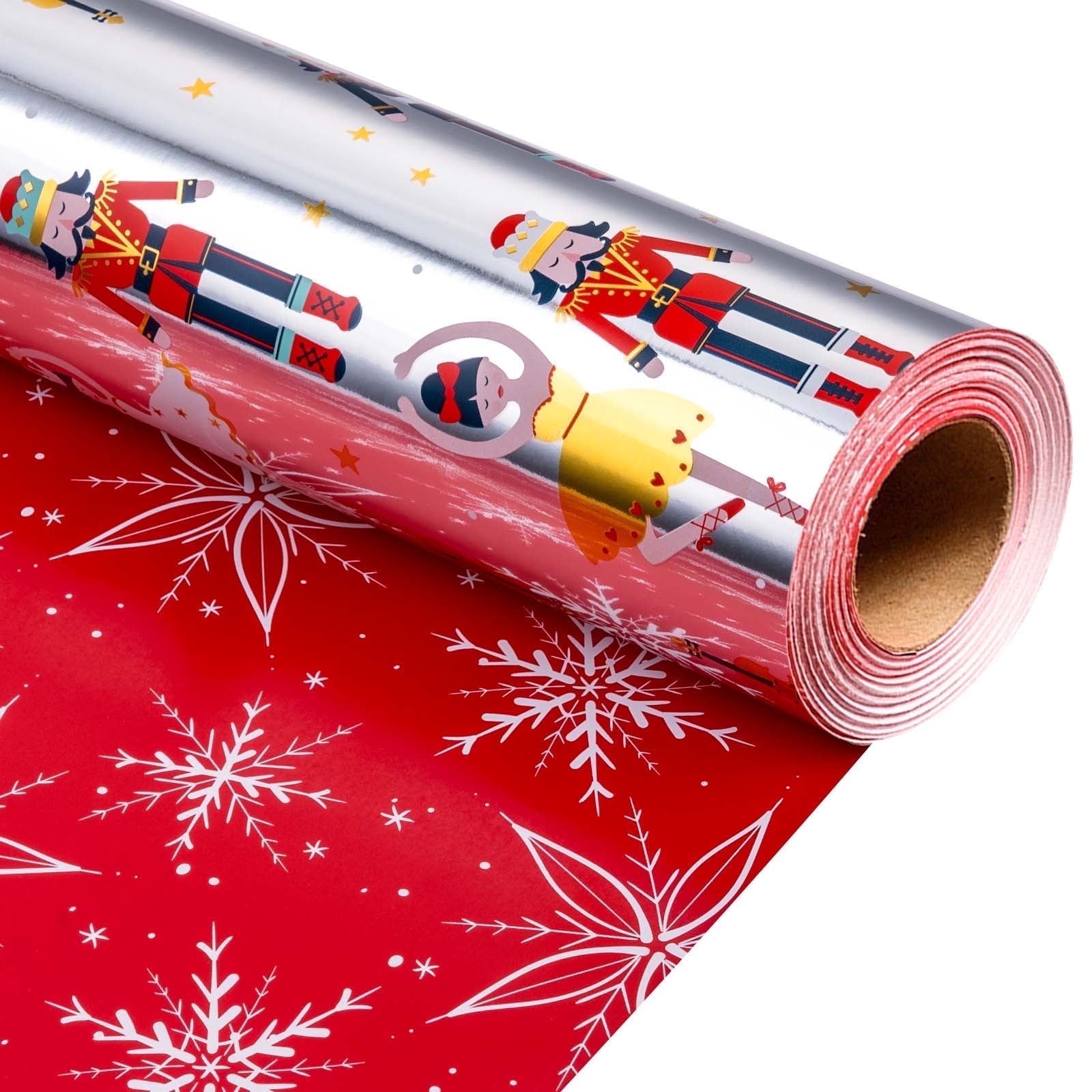 HOMERAL Christmas Wrapping Paper Roll - Silver Gift Wrap with Santa Claus, Dancing Girl, Guitar, Star - Perfect for Christmas - 17 Inch X 33 Feet