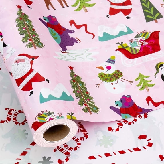 HOMERAL Christmas Wrapping Paper Roll - Gift Wrap with Santa Claus, Reindeer, Penguin and Christmas Tree - Perfect for Christmas - 17 Inch X 33 Feet