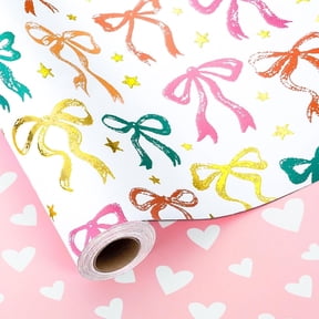HOMERAL Girl Wrapping Paper Roll, Pink Gift Wrapping Paper, Reversible Elegant Girly Bows Gift Wrap for Wedding, Christmas, Valentine's Day, Bachelorette Party (Mini Roll, 17 In X 33 Ft)