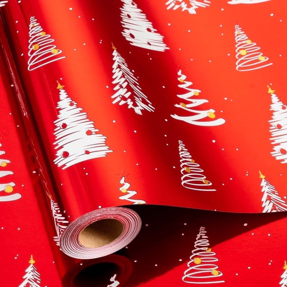 HOMERAL Reversible Christmas Tree Wrapping Paper Roll - Red Gift Wrap - Perfect for Christmas - 17 Inch X 33 Feet