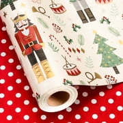 HOMERAL Christmas Wrapping Paper Roll - Gift Wrap with Nutcracker, Christmas Tree and Gift Box - Perfect for Christmas - 17 Inch X 33 Feet
