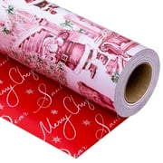 HOMERAL Christmas Wrapping Paper Roll - Gift Wrap with Santa Claus, Bow and Sofa - Perfect for Christmas - 17 Inch X 33 Feet
