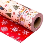 HOMERAL Christmas Wrapping Paper Roll Vintage Forestful Reversible Cream Red Animals Pattern 1 Count 17 Inch x 33 Feet