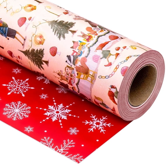 HOMERAL Christmas Wrapping Paper Roll, Vintage Forestful Christmas Themed Wrapping Paper, Cheer Festive Holiday Gift Wrap With Snowflakes Pattern for Party, New Year - 17 Inch X 33 Feet