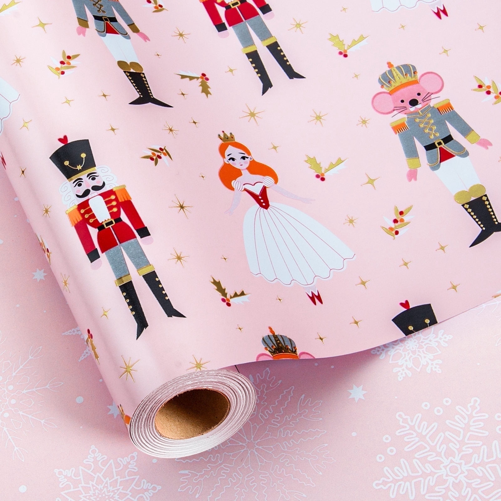 HOMERAL Christmas Wrapping Paper Roll - Pink Gift Wrap with Nutcracker ...