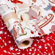HOMERAL Christmas Wrapping Paper Roll - Gift Wrap with Christmas Dachshund and Candy Cane - Perfect for Christmas - 17 Inch X 33 Feet