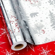 HOMERAL Christmas Wrapping Paper Roll - Gift Wrap with Deer, Birds, Berries and Stars - Perfect for Christmas - 17 Inch X 33 Feet