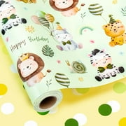 HOMERAL Blue Wrapping Paper Boys, Race Car Wrapping paper roll with Colorful Happy Birthday Text Design for Kids Birthday Baby Shower Party - 17 In x 33 Ft