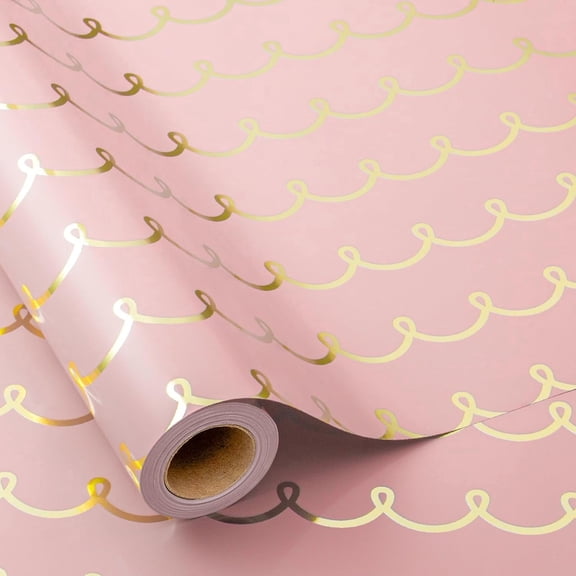 HOMERAL Pink Wrapping Paper Roll - 17 Inch X 33 Feet - Romantic Lovely Metallic Foil Wave Stripe Girly Gift Wrap Paper Sheet for Birthday Wedding Baby Shower Bridal Shower Valentine’s Day Engagement