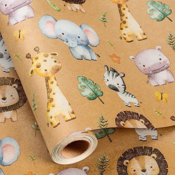 HOMERAL Kraft Animal Wrapping Paper, Cut Auxiliary Line Design Gift Wrap for Baby Shower, Birthday, Valentines, Mothers day, Graduation, Wedding, Fathers day, Christmas (17 Inch X 32.8 Ft)