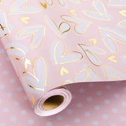 HOMERAL Wedding Wrapping Paper Roll, 17IN x 33FEET Gold Foil Heart Bridal Shower Gift Wrap for Mothers Day, Engagement, Baby Shower, Valentines Day