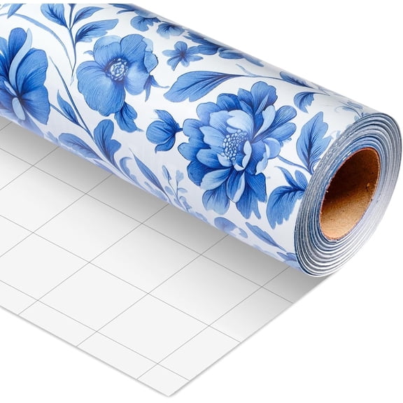 HOMERAL Blue Floral Wrapping Paper Roll - 17 Inch x 33 Feet, Blue White Flower Design Gift Wrap for Mother’s Day, Wedding, Bridal Shower, Birthday