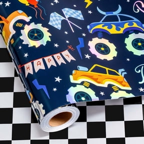 HOMERAL Gift Wrap Paper Deep Blue Reversible for Birthday, Boy, Baby Shower, Christmas, 17 Inch x 33 Feet