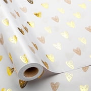 HOMERAL Foil Hearts Wrapping Paper Roll - 17 in X 33 ft - Luxury Metallic Golden Heart Design Holiday Gift Wrap Present Paper for Valentine’s Day, Birthdays, We