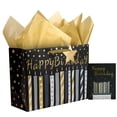 thumbnail image 1 of HOMERAL 16" Extra Large Gift Bag with Greeting Card and Tissue Paper - Black & Gold Birthday Cake & Star Design Perfect for Birthday Gifts, 1 of 6