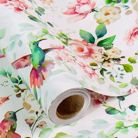HOMERAL Gift Wrapping Paper Roll - 17 Inch X 33Feet - Romantic Pink Flower and Birds Design Girly Gift Wrap Paper for Wedding, Bridal Shower, Mother’s Day, Valentine's Day, Birthday, Holiday