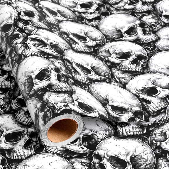HOMERAL Wrapping Paper Vintage Sketch Skull Halloween Black and White Skull Pattern 1 Roll 17 In x 16.5 Ft