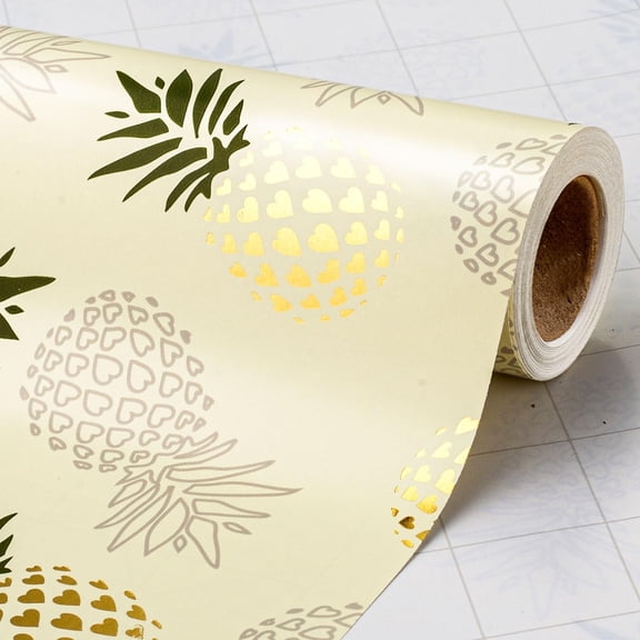 HOMERAL Pineapple Wrapping Paper Roll - Gold Foil Pineapple Design with Cut Lines for Birthday, Holiday, Wedding, Baby Shower - 17 inch x 33 feet